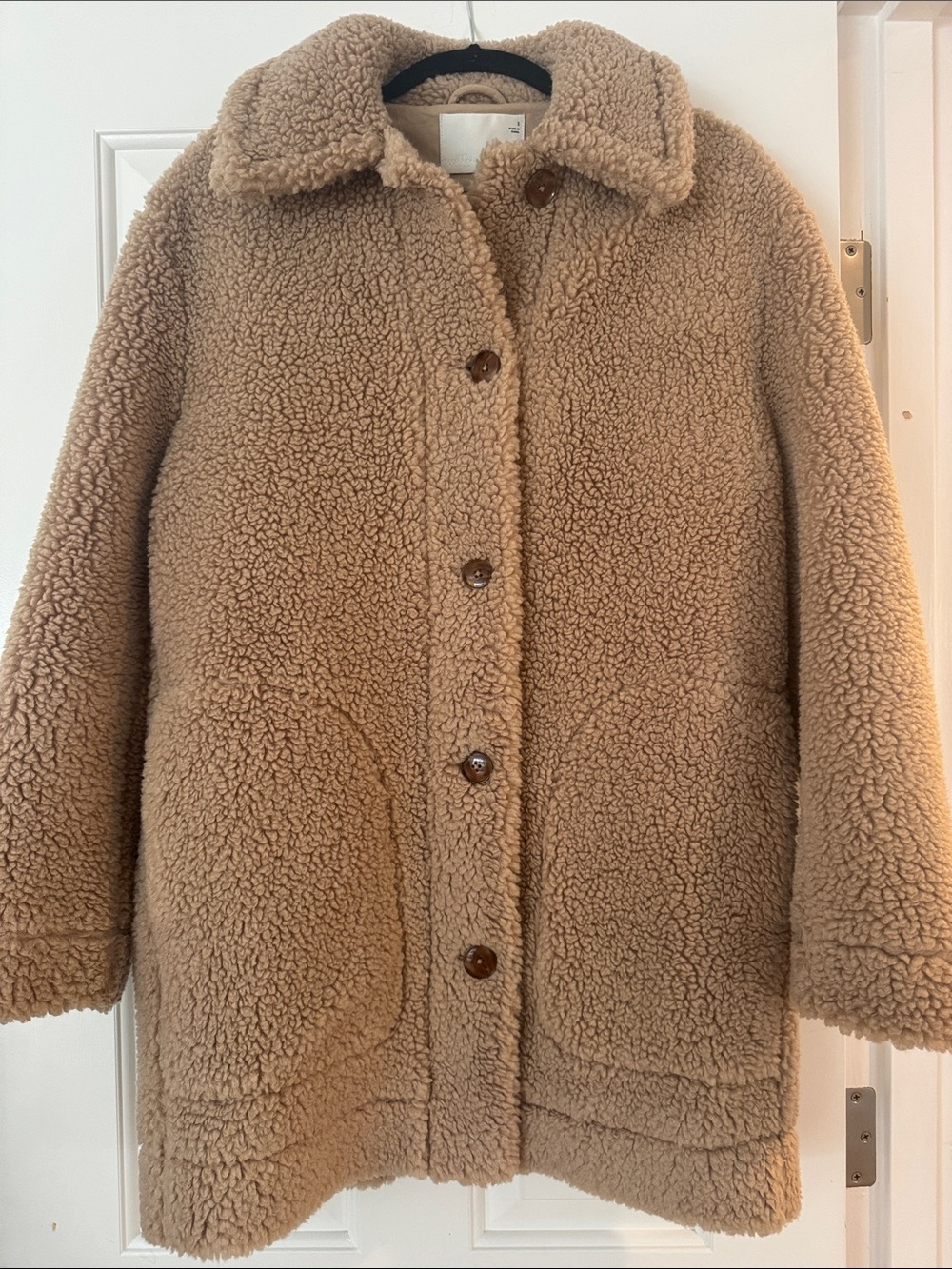 Wilfred Tan Teddy Coat with Button Closure
